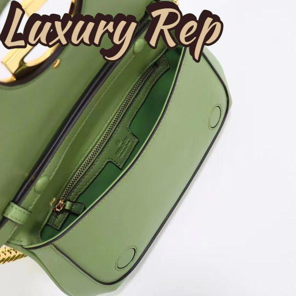 Replica Gucci Women GG Blondie Shoulder Bag Green Leather Round Interlocking G 7