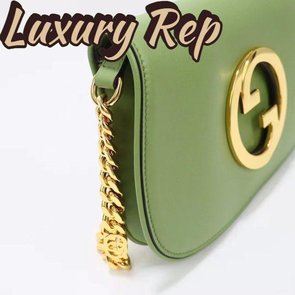 Replica Gucci Women GG Blondie Shoulder Bag Green Leather Round Interlocking G 9