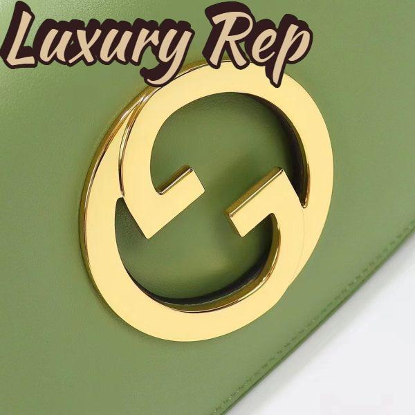 Replica Gucci Women GG Blondie Shoulder Bag Green Leather Round Interlocking G 10