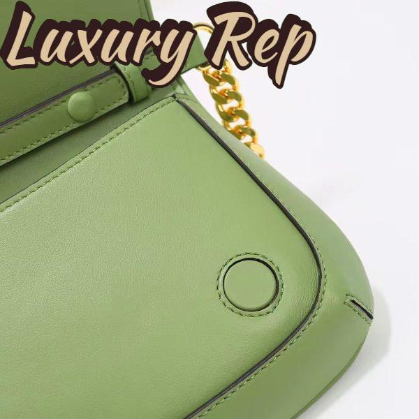 Replica Gucci Women GG Blondie Shoulder Bag Green Leather Round Interlocking G 11