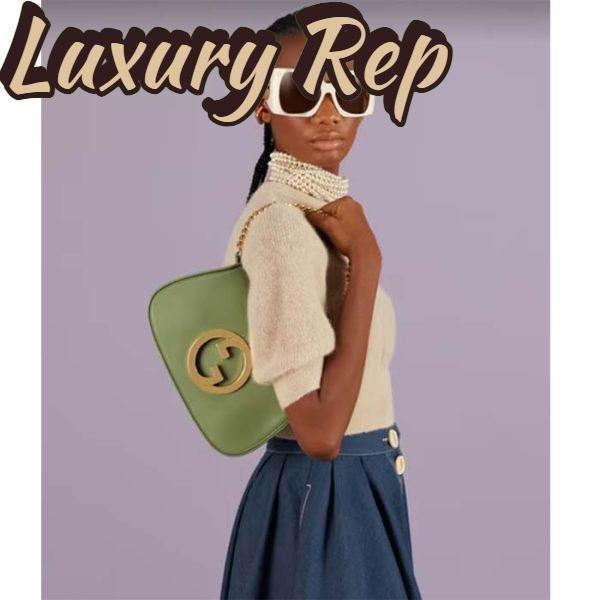 Replica Gucci Women GG Blondie Shoulder Bag Green Leather Round Interlocking G 12