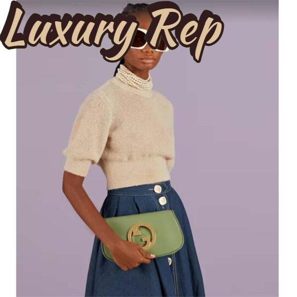 Replica Gucci Women GG Blondie Shoulder Bag Green Leather Round Interlocking G 13