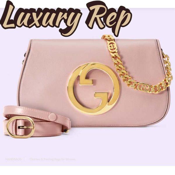 Replica Gucci Women GG Blondie Shoulder Bag Light Pink Leather Round Interlocking G