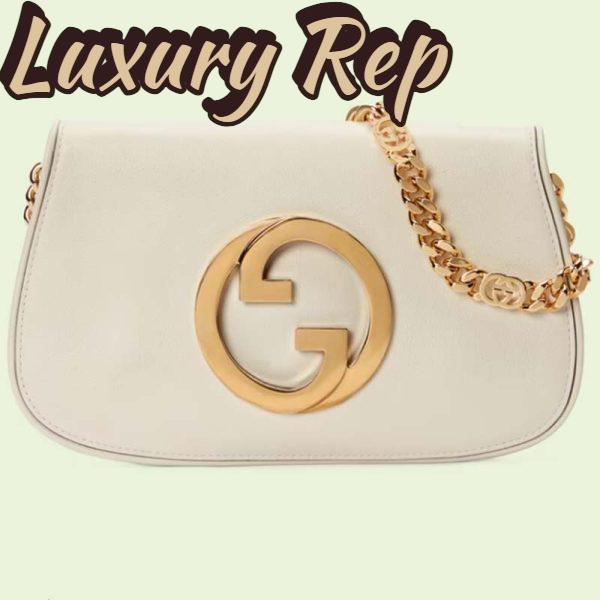 Replica Gucci Women GG Blondie Shoulder Bag White Leather Round Interlocking G