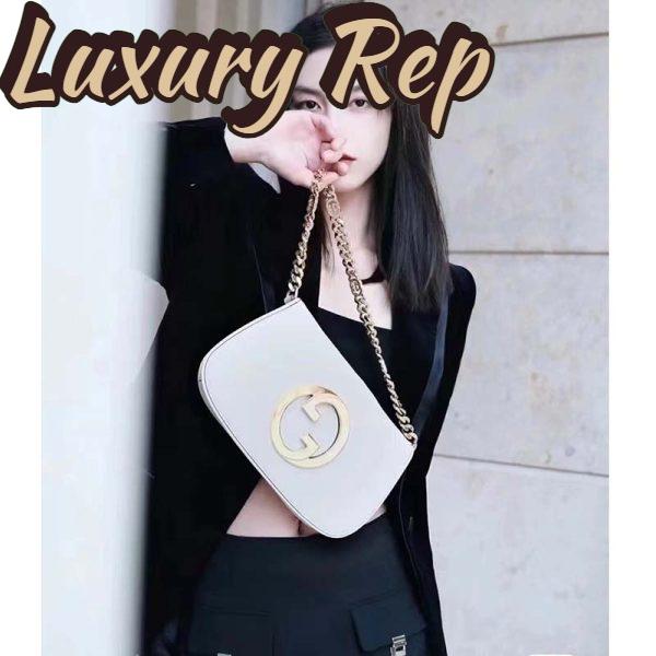 Replica Gucci Women GG Blondie Shoulder Bag White Leather Round Interlocking G 11