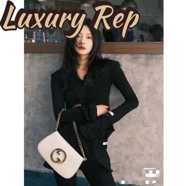 Replica Gucci Women GG Blondie Shoulder Bag White Leather Round Interlocking G 12
