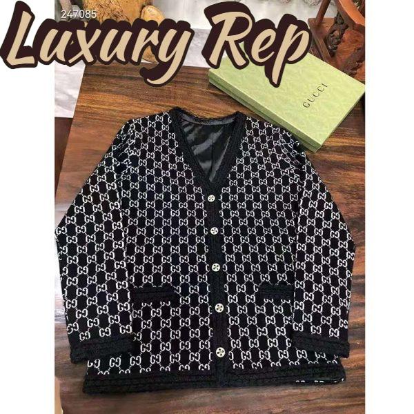 Replica Gucci Women Wool GG Jacquard Cardigan Black V-Neck Sweater 2