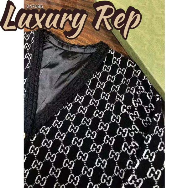 Replica Gucci Women Wool GG Jacquard Cardigan Black V-Neck Sweater 4