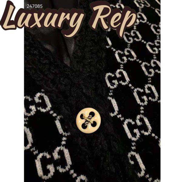 Replica Gucci Women Wool GG Jacquard Cardigan Black V-Neck Sweater 5