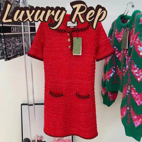 Replica Gucci Women GG Cable Stitch Wool Dress Red Polo Collar Short Sleeves 3