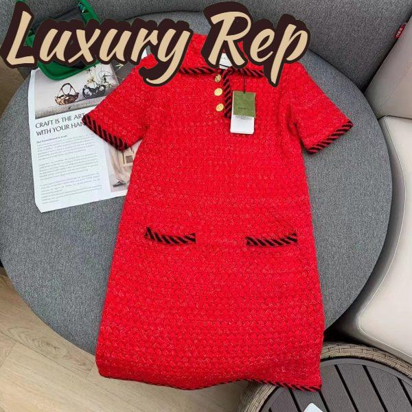 Replica Gucci Women GG Cable Stitch Wool Dress Red Polo Collar Short Sleeves 4
