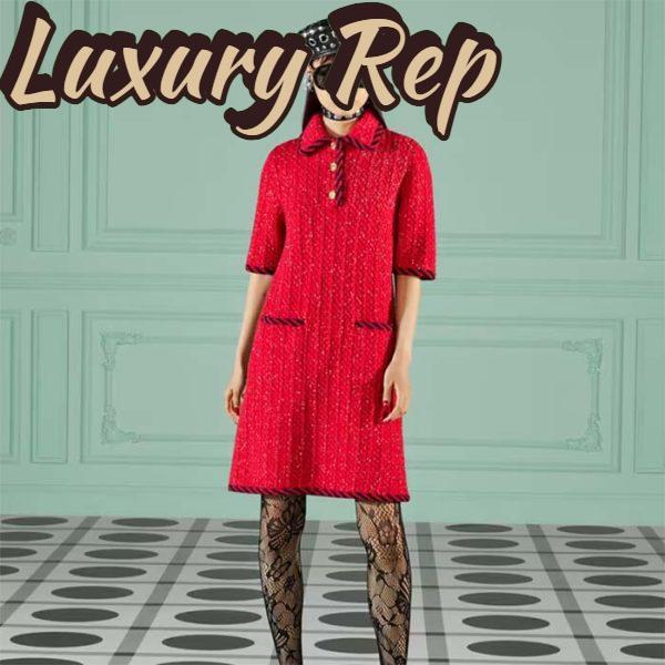 Replica Gucci Women GG Cable Stitch Wool Dress Red Polo Collar Short Sleeves 13