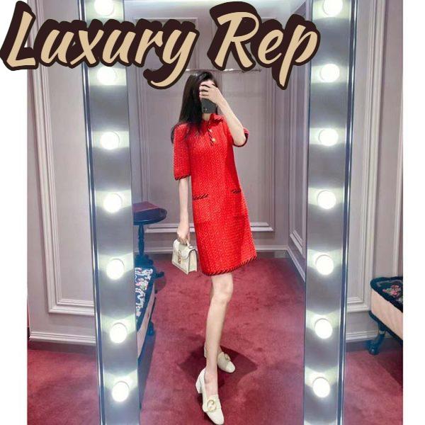Replica Gucci Women GG Cable Stitch Wool Dress Red Polo Collar Short Sleeves 16