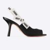 Replica Dior Women J’Adior Heeled Sandal Black Technical Fabric Embroidered Cotton Flat Bow