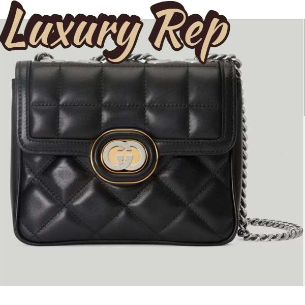 Replica Gucci Women GG Deco Mini Shoulder Bag Black Quilted Leather Interlocking G 2