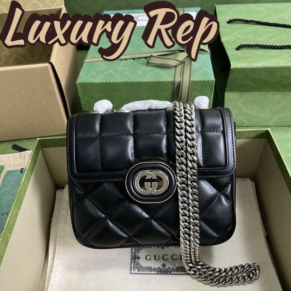 Replica Gucci Women GG Deco Mini Shoulder Bag Black Quilted Leather Interlocking G 3