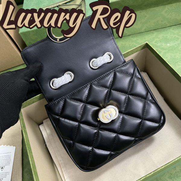 Replica Gucci Women GG Deco Mini Shoulder Bag Black Quilted Leather Interlocking G 5