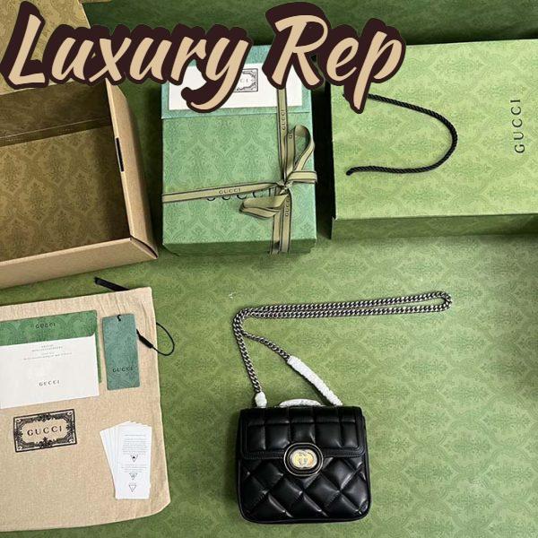 Replica Gucci Women GG Deco Mini Shoulder Bag Black Quilted Leather Interlocking G 11