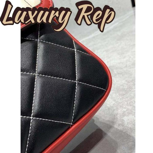 Replica Gucci Women GG Deco Mini Shoulder Bag Black White Quilted Leather Interlocking G 10