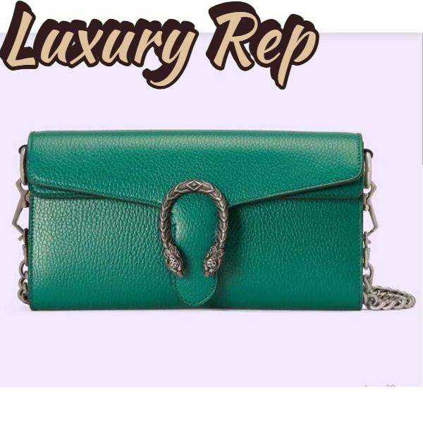 Replica Gucci Women GG Dionysus Small Shoulder Bag Green Leather Antique Silver-Toned Hardware Crystals 2