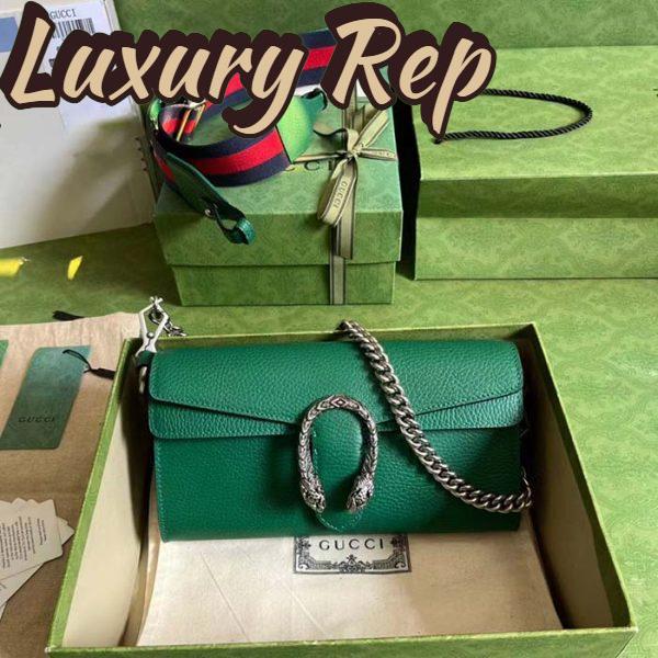 Replica Gucci Women GG Dionysus Small Shoulder Bag Green Leather Antique Silver-Toned Hardware Crystals 3