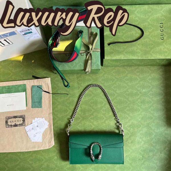 Replica Gucci Women GG Dionysus Small Shoulder Bag Green Leather Antique Silver-Toned Hardware Crystals 9