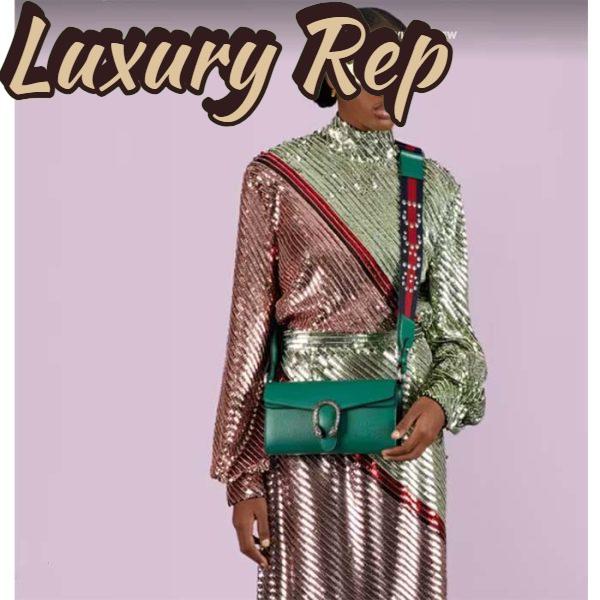 Replica Gucci Women GG Dionysus Small Shoulder Bag Green Leather Antique Silver-Toned Hardware Crystals 12