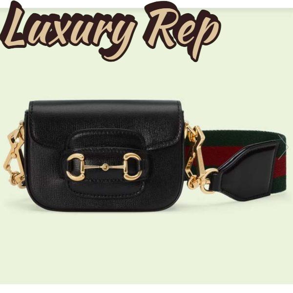 Replica Gucci Women GG Gucci Horsebit 1955 Strap Wallet Black Leather Horsebit 2