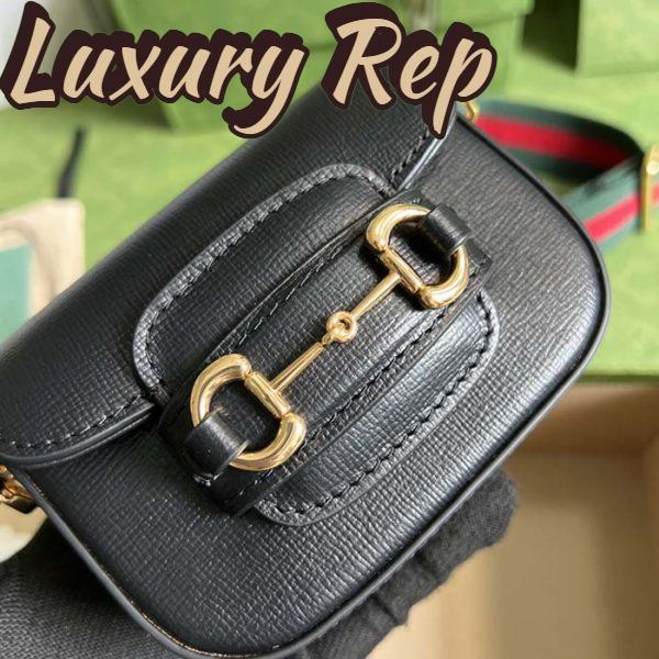 Replica Gucci Women GG Gucci Horsebit 1955 Strap Wallet Black Leather Horsebit 6