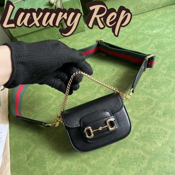 Replica Gucci Women GG Gucci Horsebit 1955 Strap Wallet Black Leather Horsebit 7