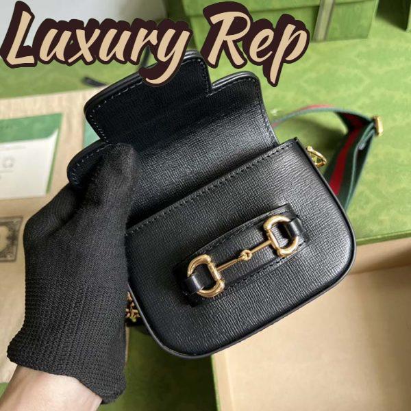 Replica Gucci Women GG Gucci Horsebit 1955 Strap Wallet Black Leather Horsebit 8
