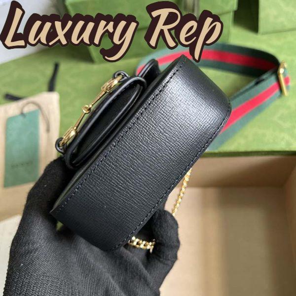 Replica Gucci Women GG Gucci Horsebit 1955 Strap Wallet Black Leather Horsebit 10