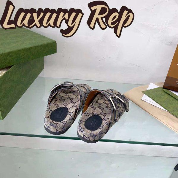 Replica Gucci Unisex GG Slide Sandal Blue Beige Original GG Canvas Rubber Sole Flat 6