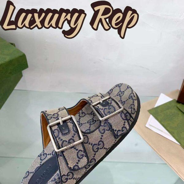 Replica Gucci Unisex GG Slide Sandal Blue Beige Original GG Canvas Rubber Sole Flat 9