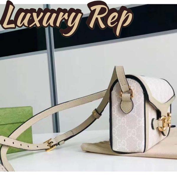 Replica Gucci Women GG Horsebit 1955 Mini Bag Beige White GG Supreme Canvas 5
