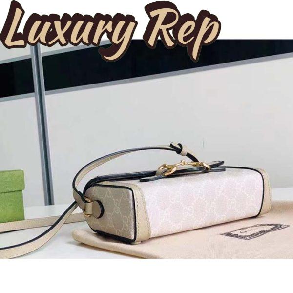 Replica Gucci Women GG Horsebit 1955 Mini Bag Beige White GG Supreme Canvas 6