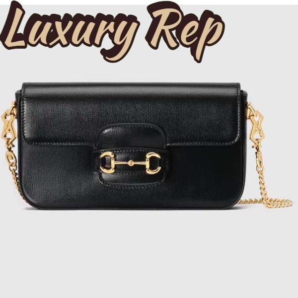 Replica Gucci Women GG Horsebit 1955 Mini Bag Black Leather Horsebit Flap Closure