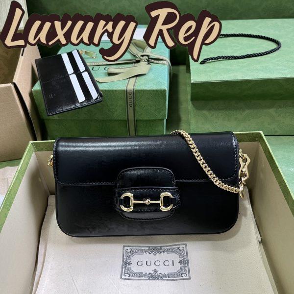 Replica Gucci Women GG Horsebit 1955 Mini Bag Black Leather Horsebit Flap Closure 3
