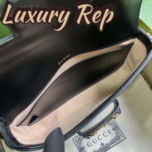Replica Gucci Women GG Horsebit 1955 Mini Bag Black Leather Horsebit Flap Closure 11