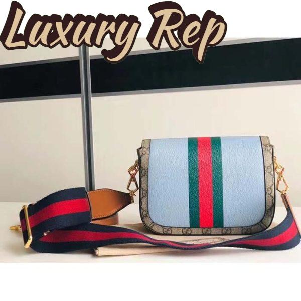 Replica Gucci Women GG Horsebit 1955 Mini Bag Blue Leather Beige Ebony Supreme Canvas 5