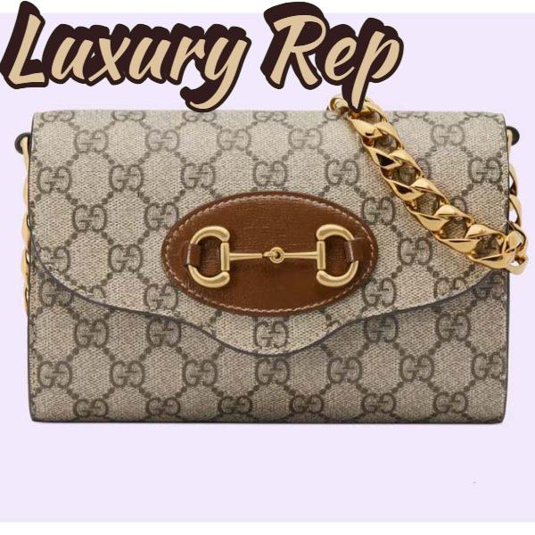 Replica Gucci Women GG Horsebit 1955 Mini Bag Brown Beige Ebony GG Supreme Canvas