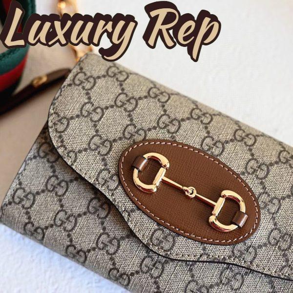 Replica Gucci Women GG Horsebit 1955 Mini Bag Brown Beige Ebony GG Supreme Canvas 6