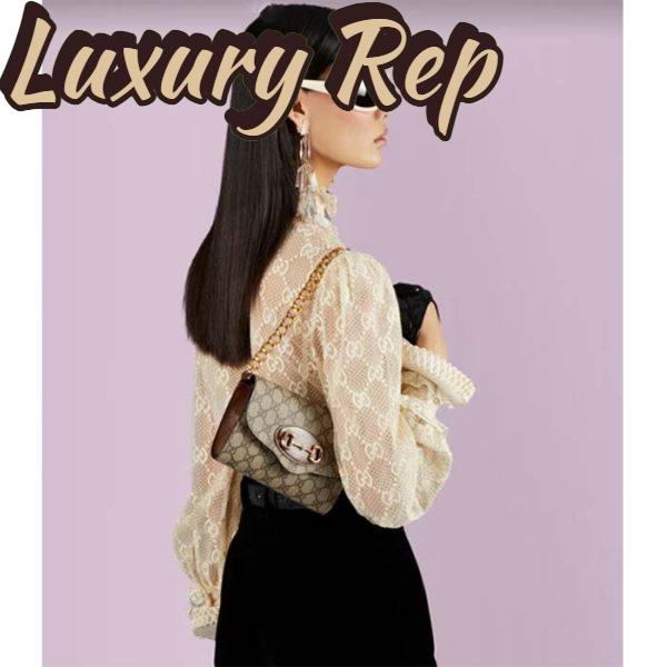 Replica Gucci Women GG Horsebit 1955 Mini Bag Brown Beige Ebony GG Supreme Canvas 12
