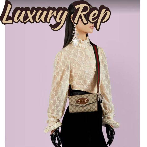 Replica Gucci Women GG Horsebit 1955 Mini Bag Brown Beige Ebony GG Supreme Canvas 13