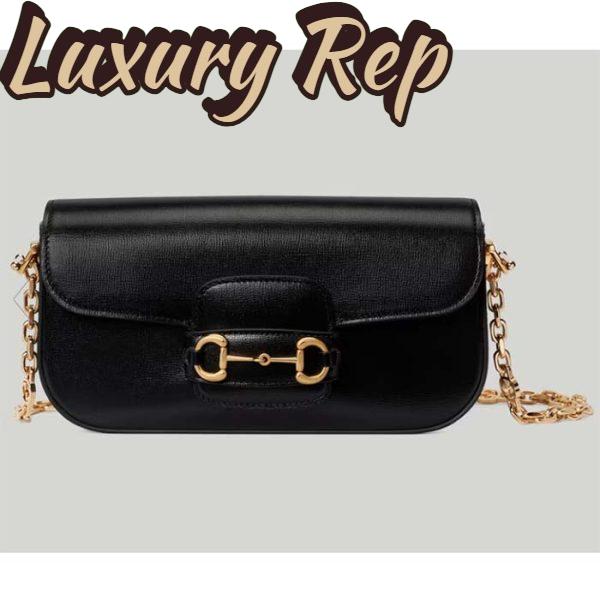 Replica Gucci Women GG Horsebit 1955 Small Shoulder Bag Black Leather Top Handle