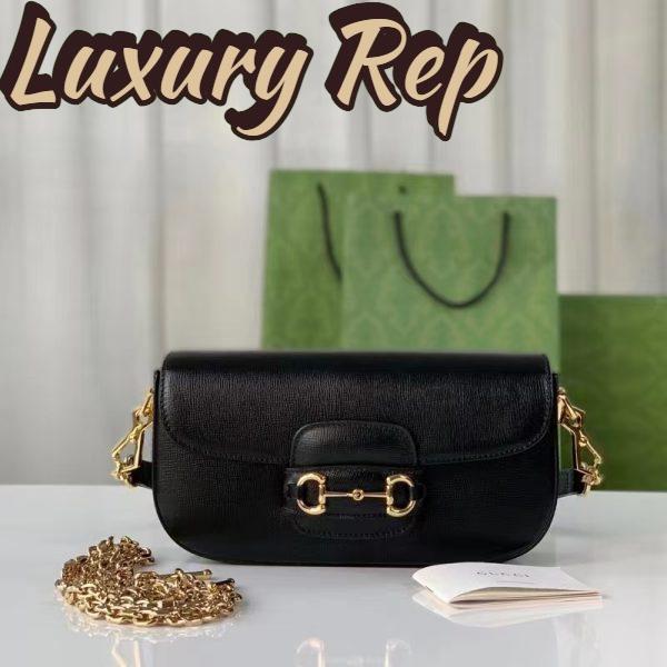 Replica Gucci Women GG Horsebit 1955 Small Shoulder Bag Black Leather Top Handle 3
