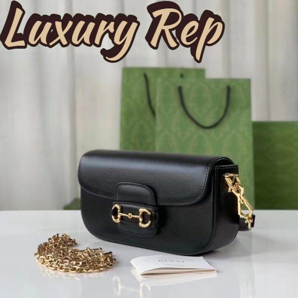 Replica Gucci Women GG Horsebit 1955 Small Shoulder Bag Black Leather Top Handle 4