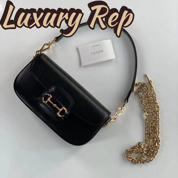 Replica Gucci Women GG Horsebit 1955 Small Shoulder Bag Black Leather Top Handle 6