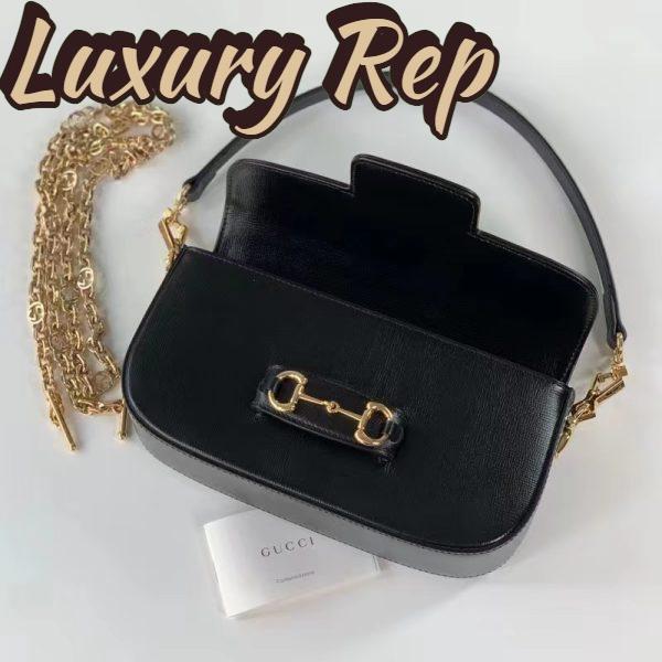 Replica Gucci Women GG Horsebit 1955 Small Shoulder Bag Black Leather Top Handle 7