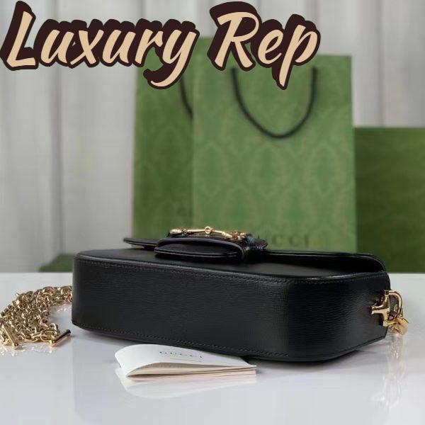 Replica Gucci Women GG Horsebit 1955 Small Shoulder Bag Black Leather Top Handle 8